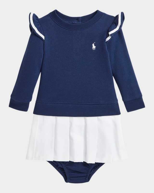 Girl's Combo Pleated Sweatshirt Dress, Size 3M-24